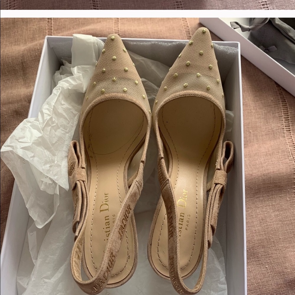 j’adior dotted Swiss tulle clay and gold heels - Picture 4 of 5